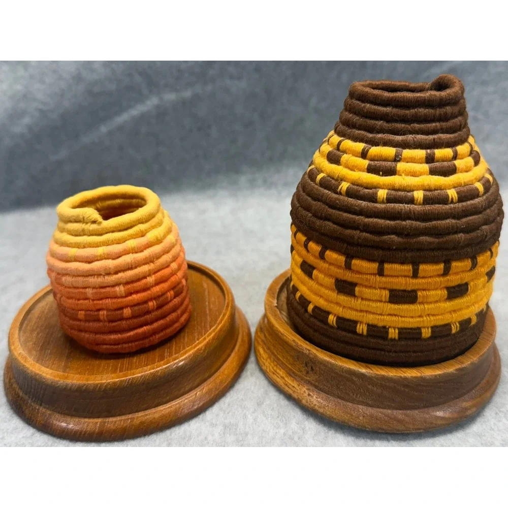 Vintage Tohono O'odham Coiled Olla Baskets Circa 1920 Native American Set of 2